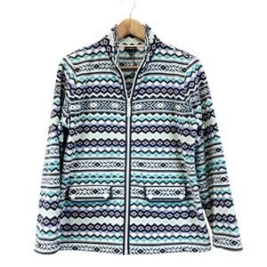 Talbots Women M Western Slope‎ Full Zip Fleece Jacket Fair Isle Stripe Coastal
